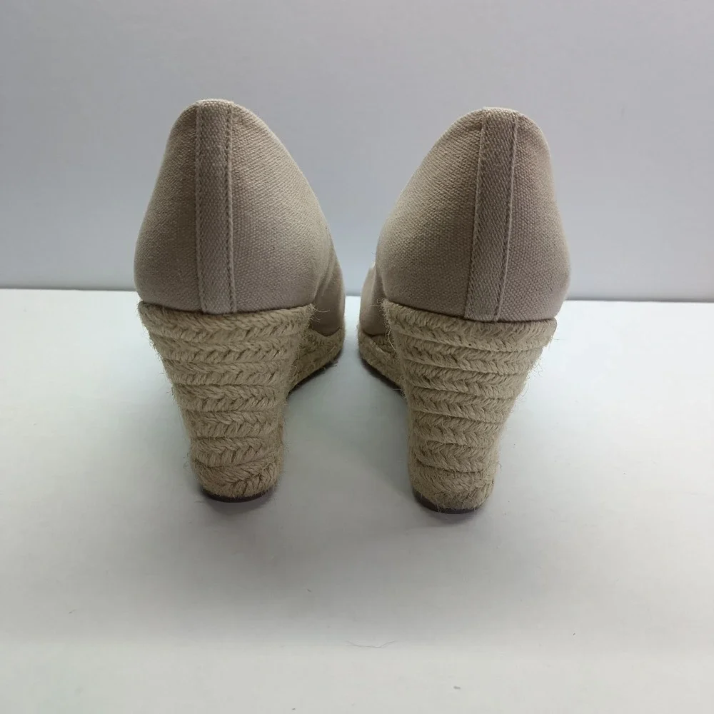 J Crew Women's Size 8.5 Canvas Espadrille‎ Wedge Heels Shoes Beige